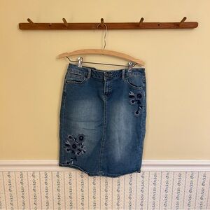 Westport Floral Embroidered Denim Pencil Skirt